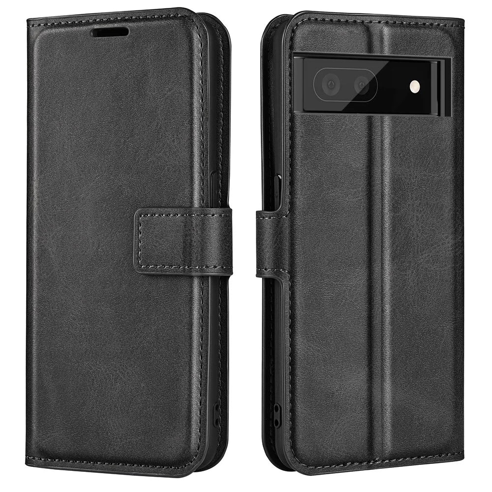 For Google Pixel 7 Pro 5G Drop-proof Textured PU Leather Wallet Phone Case Full Protection Stand Cover - Black - 1