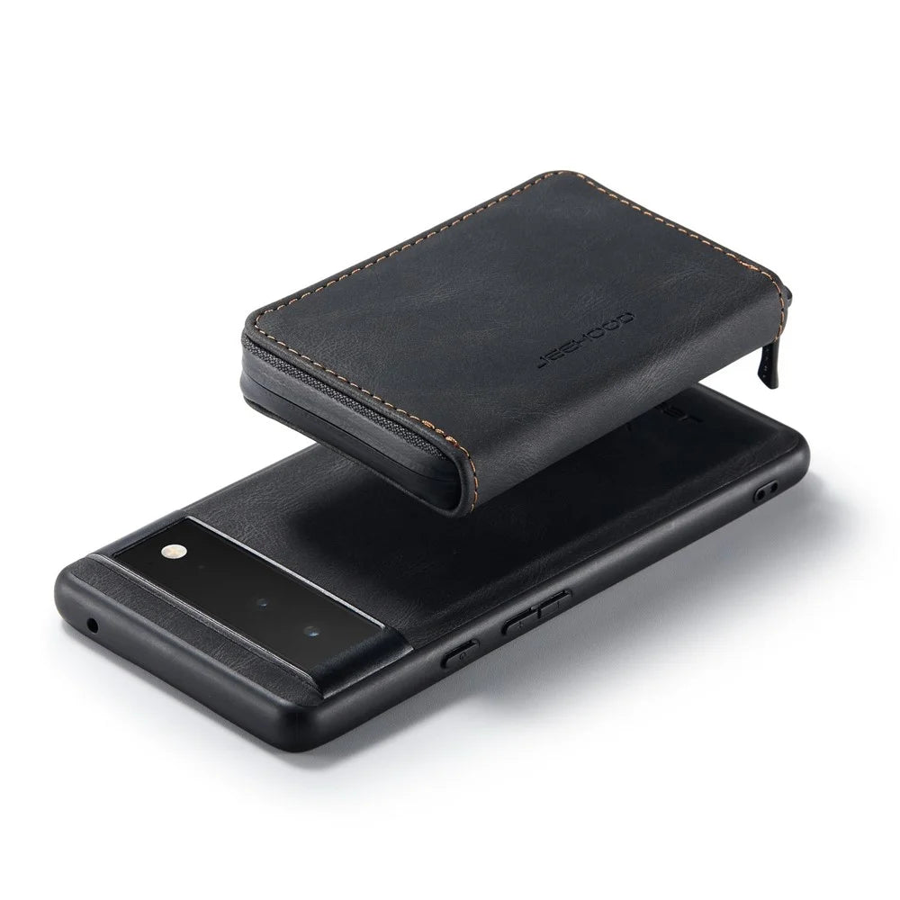 JEEHOOD For Google Pixel 7 5G Kickstand Zipper Wallet Phone Case Detachable Leather Coated TPU Phone Case - Black - 5