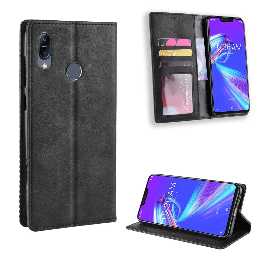 Vintage Style Wallet Leather Stand Cover for Asus Zenfone Max (M2) ZB633KL - Black - 1