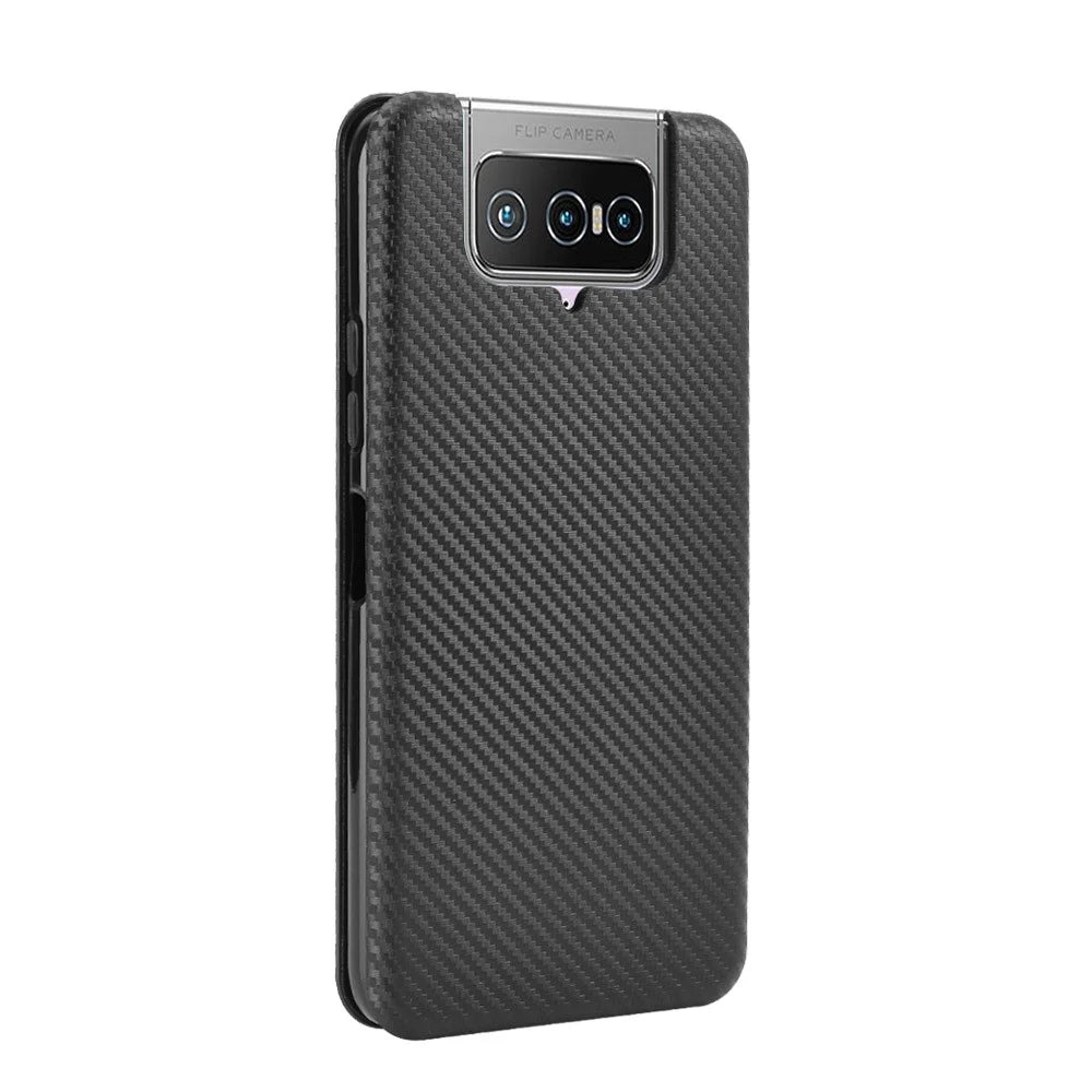 Auto-absorbed Carbon Fiber Texture Stand Leather Case with Card Slot for Asus Zenfone 7 ZS670KS/7 Pro ZS671KS - Black - 4