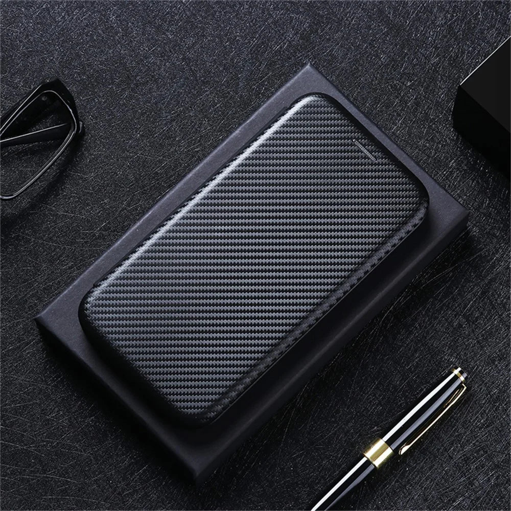 Carbon Fiber Texture Cell Phone Stand Cover for Asus ROG Phone 5 Auto-absorbed Leather Case - Black - 2