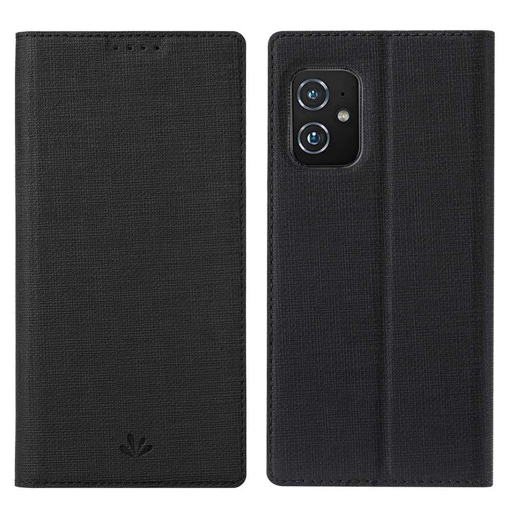 VILI DMX Cross Texture Leather Stand Case Cover with Card Holder for Asus Zenfone 8 (ZS590KS/ZS673KS) - Black - 1