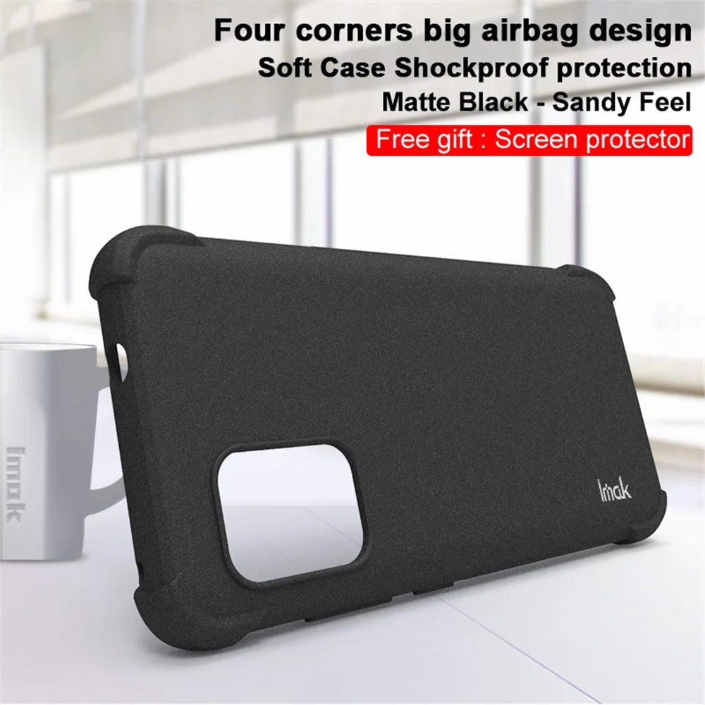 IMAK Four Corners Airbag Design Matte Finish Sandy Feel TPU Phone Case with Screen Protector for Asus Zenfone 8 ZS590KS - Matte Black - 2