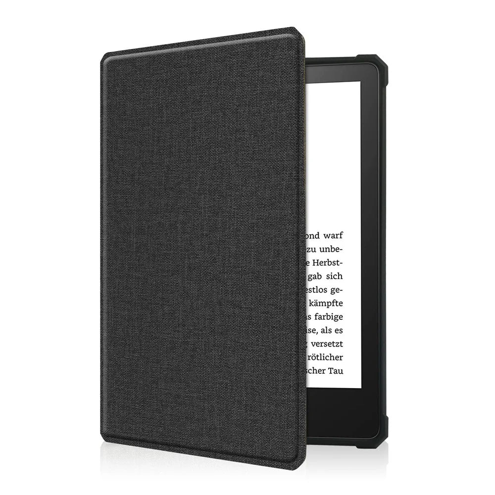 Shock-Absorbed Jeans Cloth PU Leather + TPU Protective Case Covering for Amazon Kindle Paperwhite 11th Gen (2021) - Black - 2