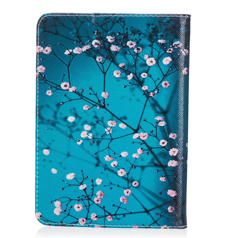 Pattern Printing Leather Wallet Tablet Cover for Amazon Kindle Paperwhite 3/2/1 - Tree with Flowers - 3