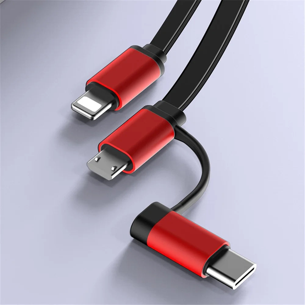 SUMI-TAP 3 in 1 Telescopic Car Charger Cable PD+QC3.0 Fast Charging Cable Cord with Type-C Micro USB Lightning Port - Red - 2