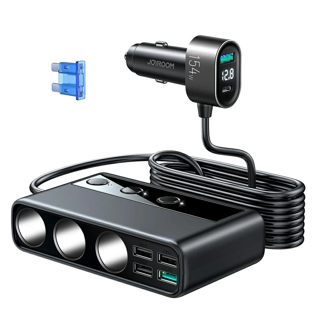 JOYROOM JR-CL06 3 Way Car Cigarette Lighter Socket Splitter PD+QC3.0 Multi-port Mobile Phone Charger - 1
