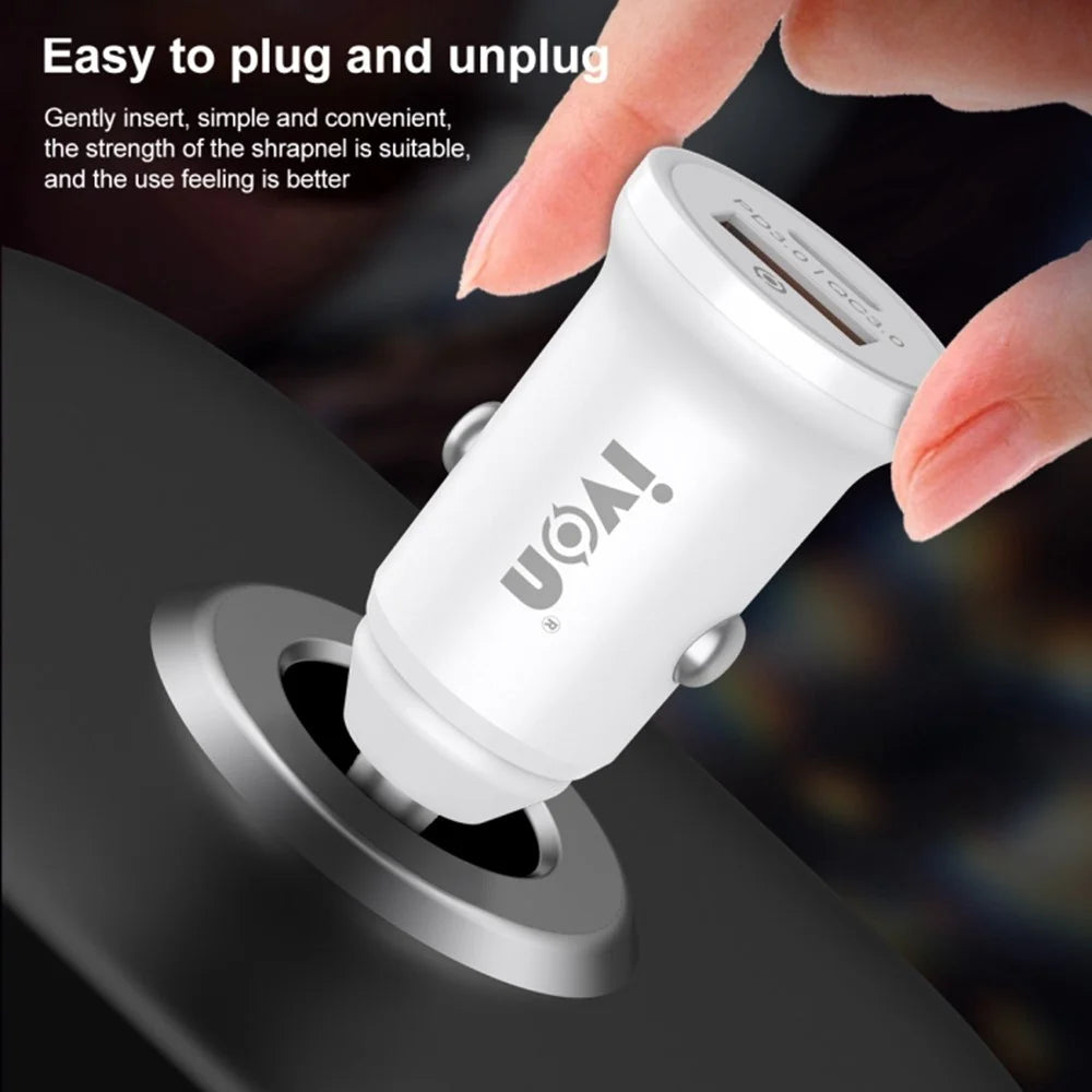 IVON CC45 20W PD 3.0 Type-C+QC 3.0 USB Dual Port Mini Car Charger Phone Fast Charging Adapter - 5