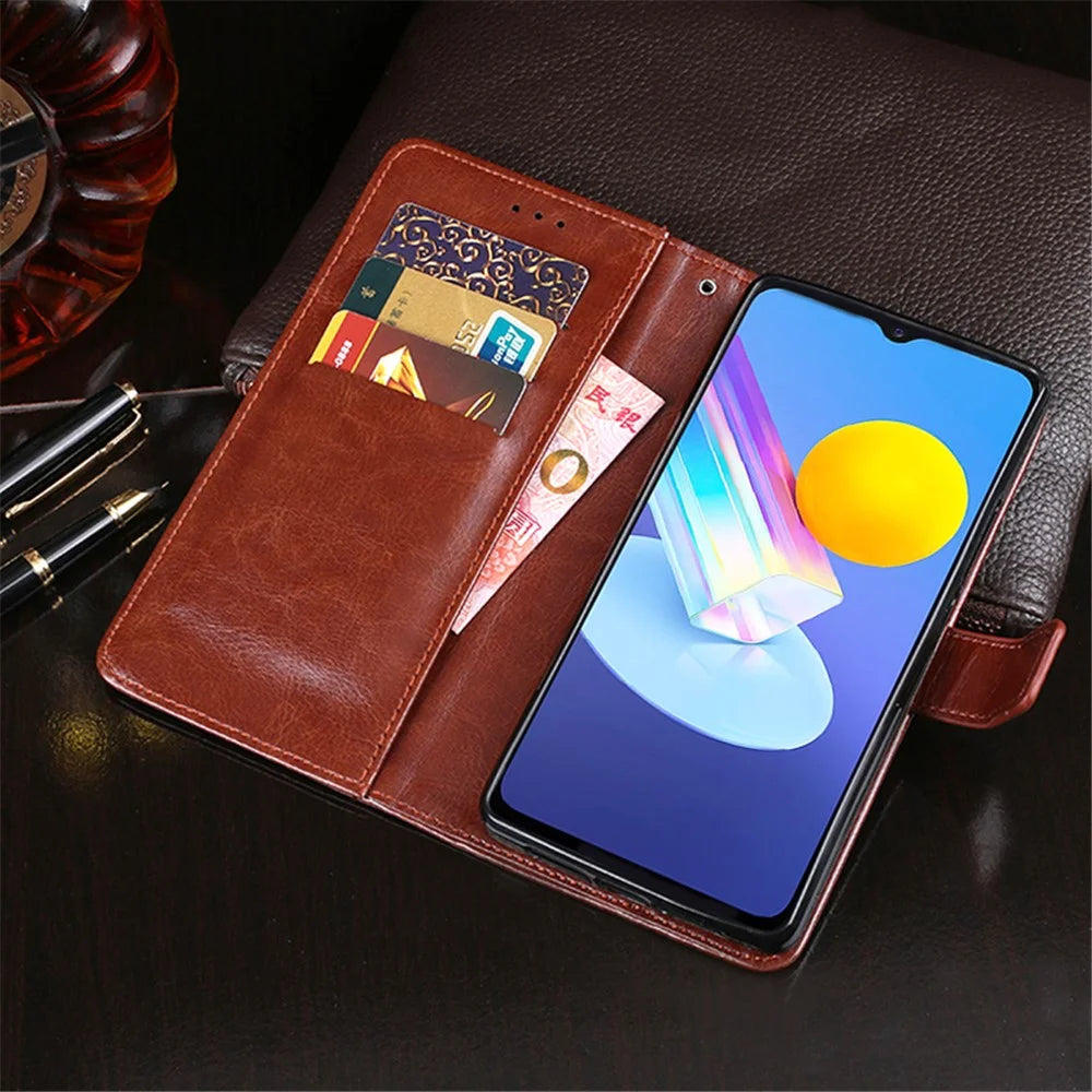 IDEWEI Crazy Horse Texture Leather Phone Cover Case with Wallet Stand for vivo Y72 5G - Brown - 7