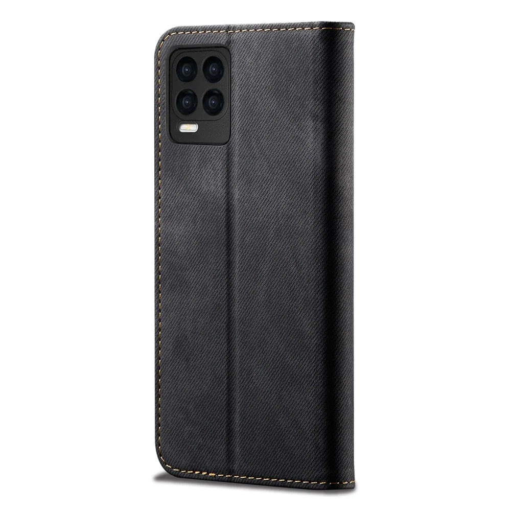 Jeans Cloth Texture Leather Wallet Stand Case for Realme 8/8 Pro - Black - 3