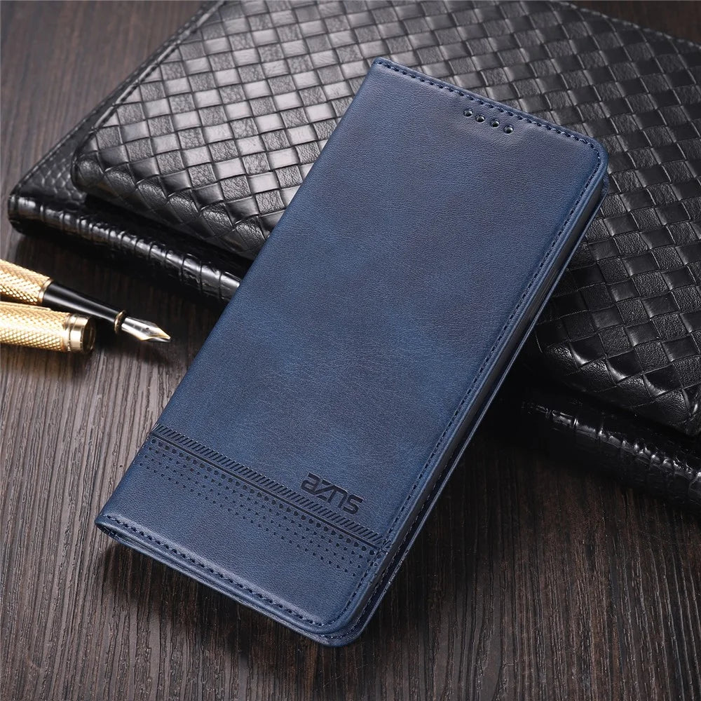 AZNS Stand Wallet Case Auto-absorbed Magnetic Leather Phone Shell for Realme C12/C15/C25/Narzo 30A - Blue - 2