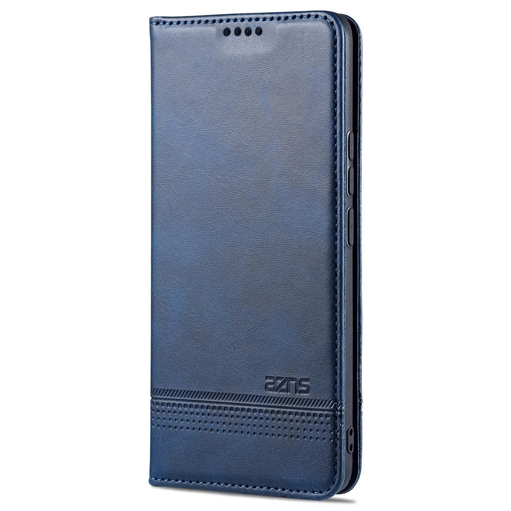 AZNS Stand Wallet Case Auto-absorbed Magnetic Leather Phone Shell for Realme C12/C15/C25/Narzo 30A - Blue - 3