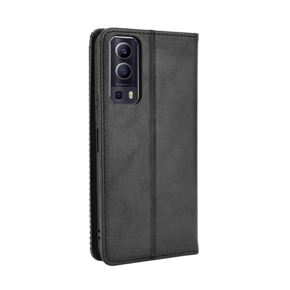 Magnetic Auto-absorbed Vintage Style Phone Wallet Stand Design Leather Case for vivo Y72 5G/iQOO Z3 - Black - 3