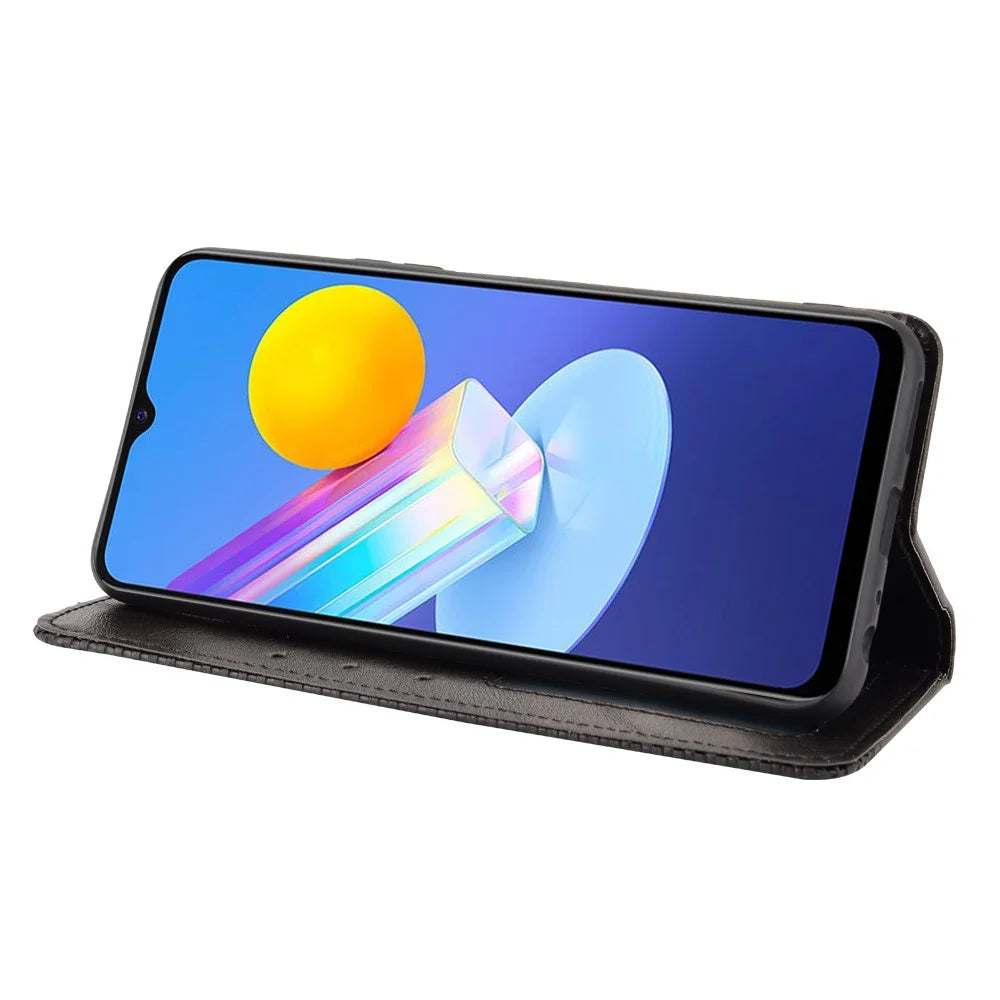 Magnetic Auto-absorbed Vintage Style Phone Wallet Stand Design Leather Case for vivo Y72 5G/iQOO Z3 - Black - 4