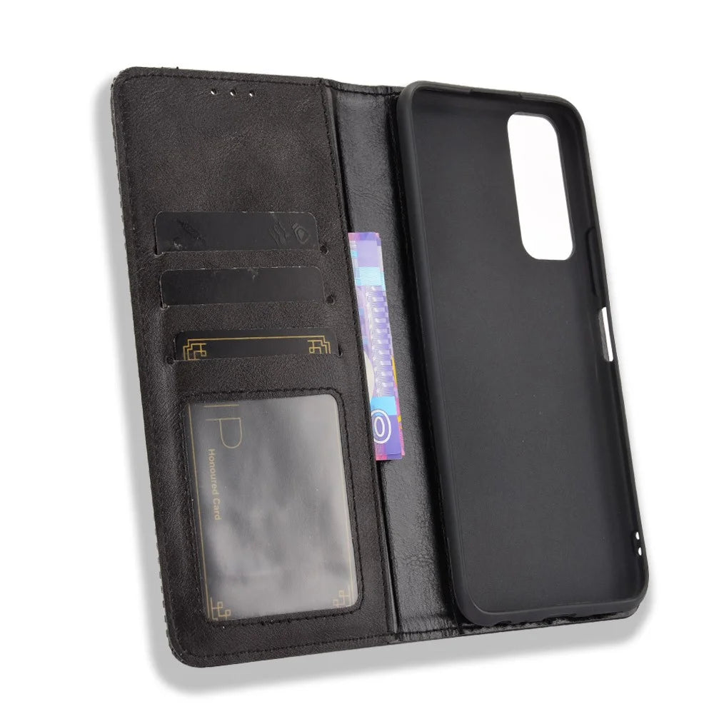 Magnetic Auto-absorbed Vintage Style Phone Wallet Stand Design Leather Case for vivo Y72 5G/iQOO Z3 - Black - 6