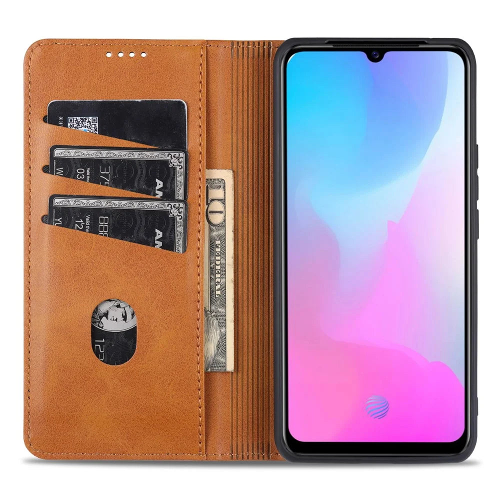 AZNS Auto-absorbed Magnetic Leather Wallet Case Phone Stand Shell for vivo V21e 4G/Y73 (2021) - Brown - 5