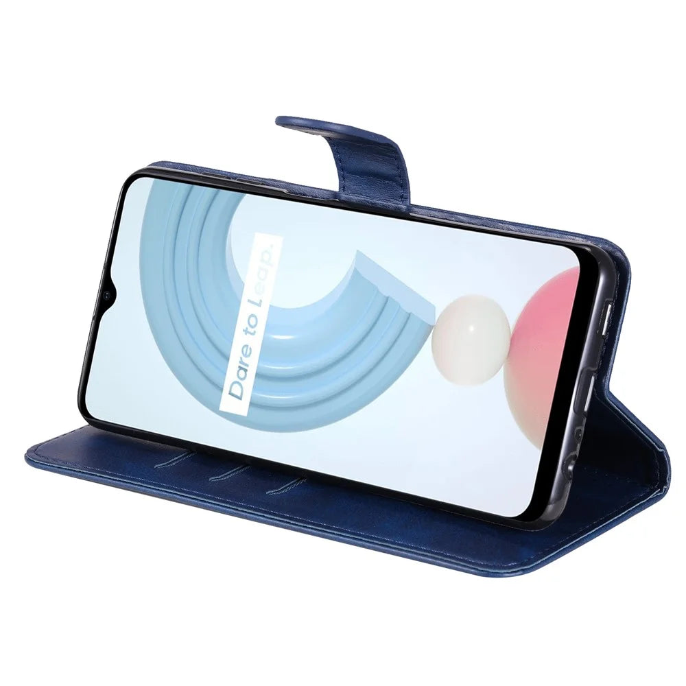 Shockproof Anti-scratch Phone Covering PU Leather Zippered Pocket Phone Case Coin Wallet Stand Folding Case for Realme C21Y/C21/C25Y - Blue - 4