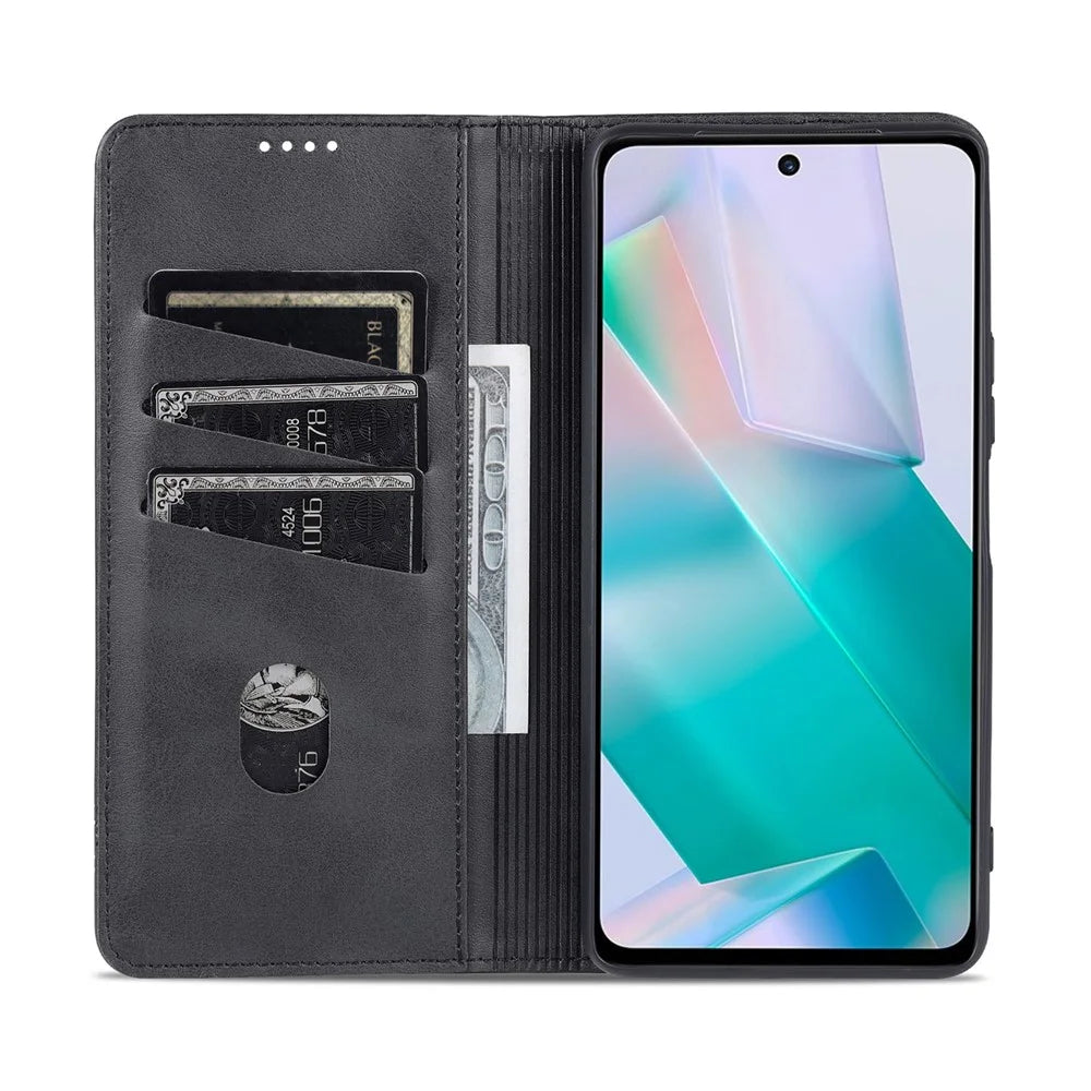 AZNS Wallet Stand Phone Case TPU Interior PU Leather Magnetic Absorption Flip Cover for vivo T1 5G - Black - 6