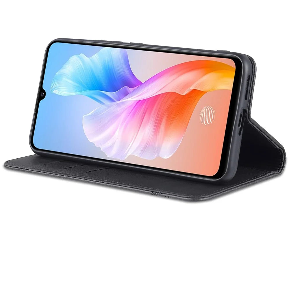 AZNS Book Stand PU Leather Phone Case Magnetic Auto-absorbed Wallet Flip Cover for vivo S10e / V23e 4G - Black - 4