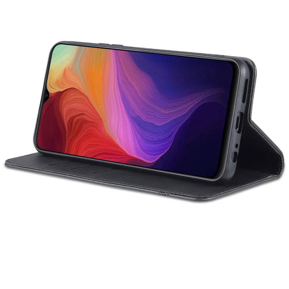 AZNS Magnetic Absorption PU Leather Flip Cover Stand Protective Wallet Phone Case for vivo Y15s / Y15a - Black - 4