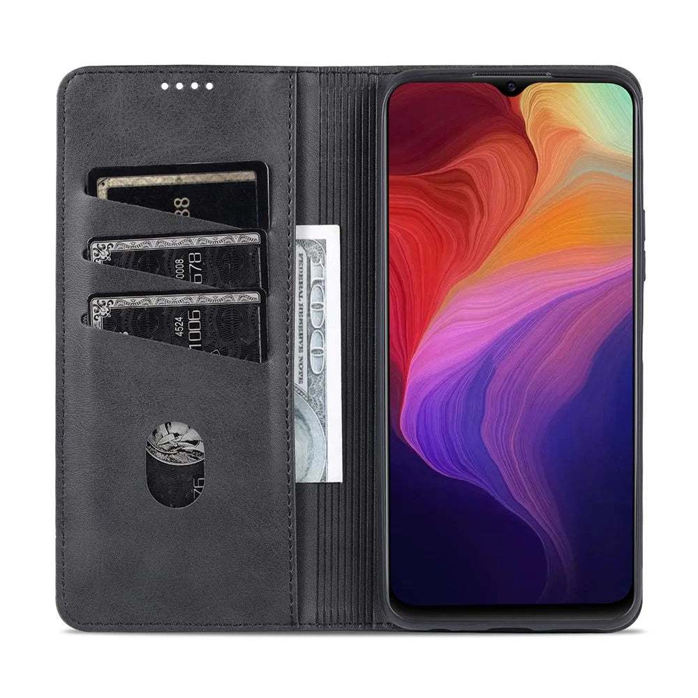 AZNS Magnetic Absorption PU Leather Flip Cover Stand Protective Wallet Phone Case for vivo Y15s / Y15a - Black - 5