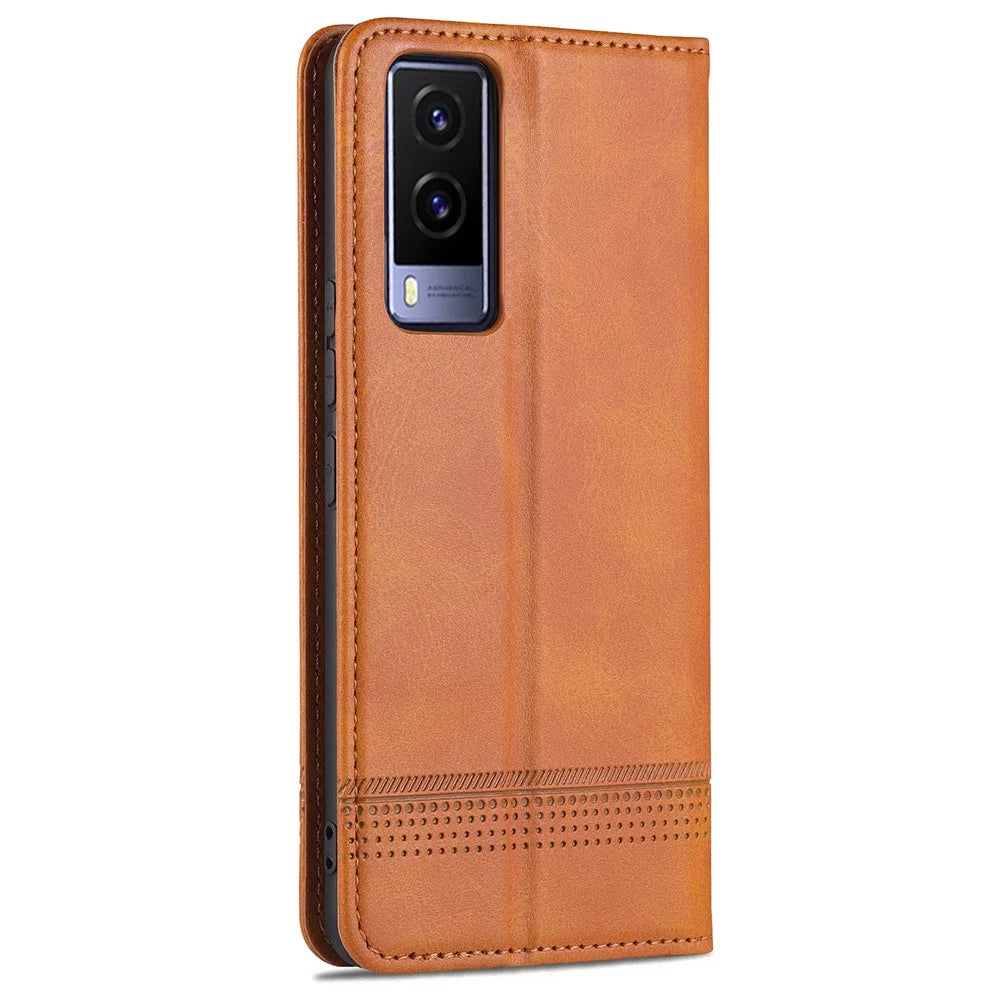 AZNS Magnetic Auto-absorbed Full Protection Cover PU Leather Stand Wallet Phone Case for vivo Y71t 5G/V21e 5G - Brown - 3