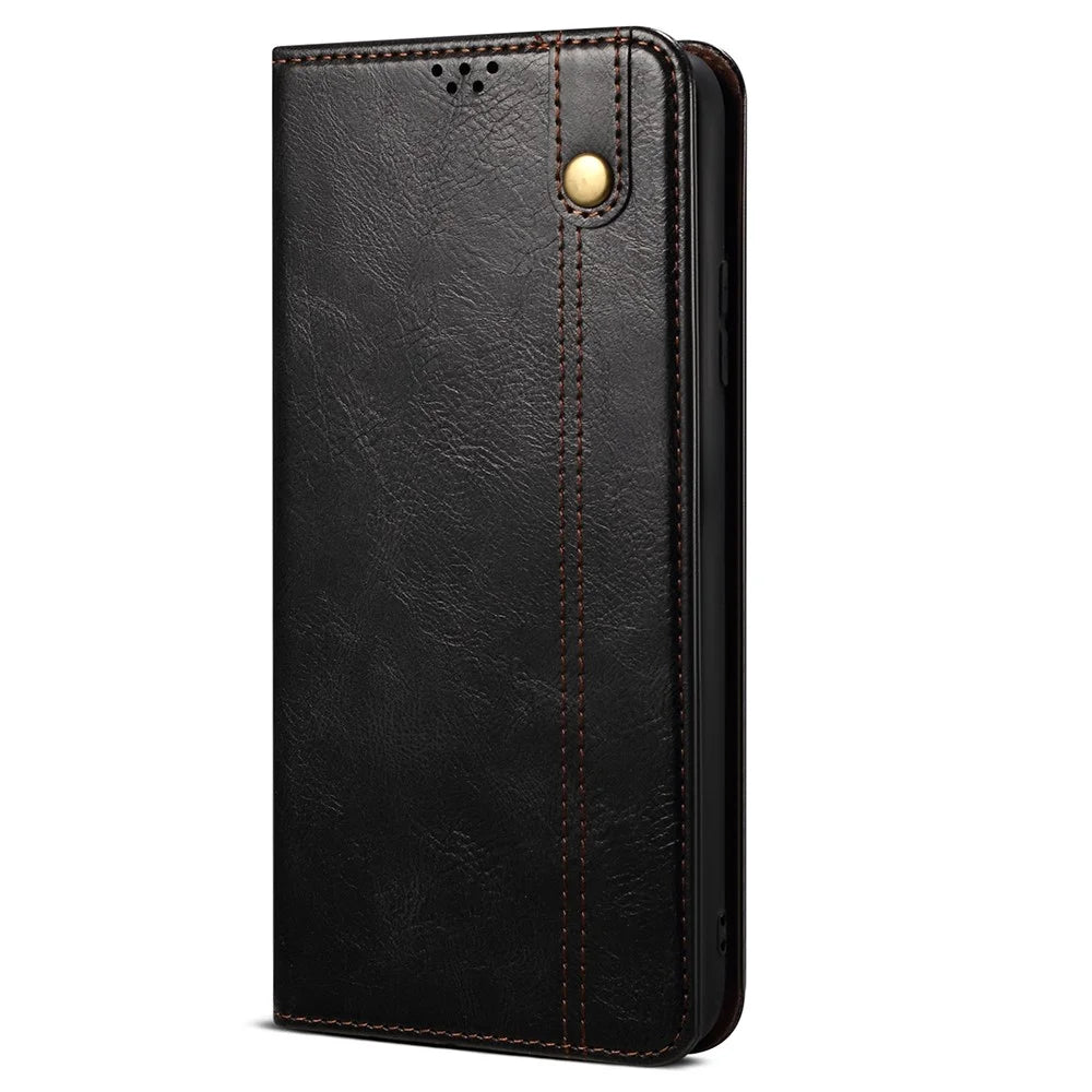 For vivo S12/V23 5G Waxy Crazy Horse Texture Wallet Stand PU Leather Cover Phone Case - Black - 2