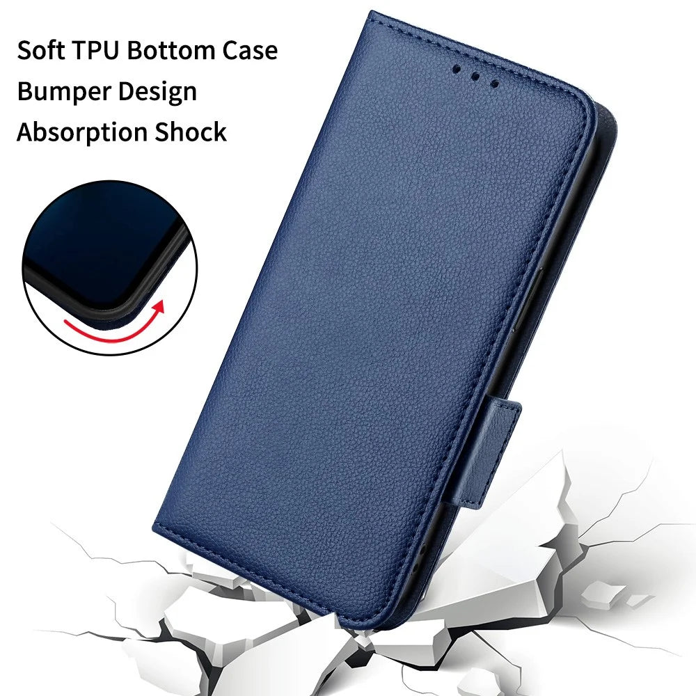 For vivo Y72 5G (Global Version) / Y52 5G / Y53s 5G / iQOO Z3 5G / T1x / iQOO Z5x Magnetic Wallet Case Litchi Texture PU Leather Stand Shockproof Cover - Dark Blue - 7
