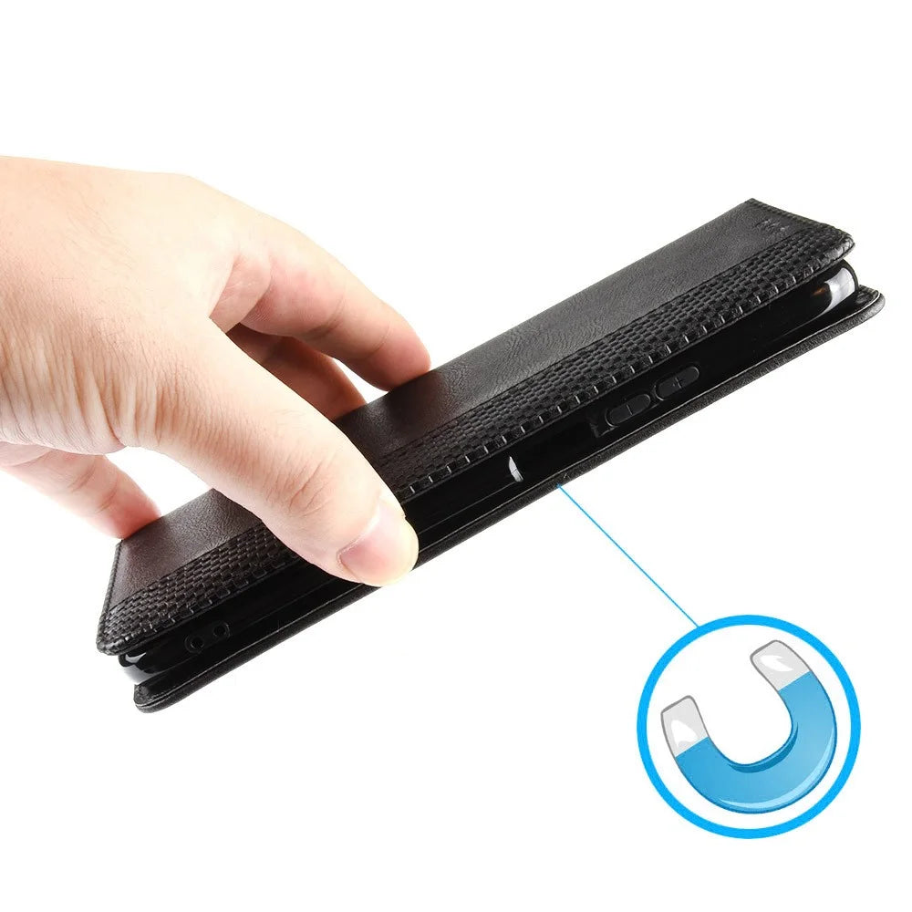 Mosaic Imprinted Leather Case for Realme 9i/Oppo A36 4G/A76 4G, Wallet Stand Auto Closing Magnetic Phone Cover - Black - 7