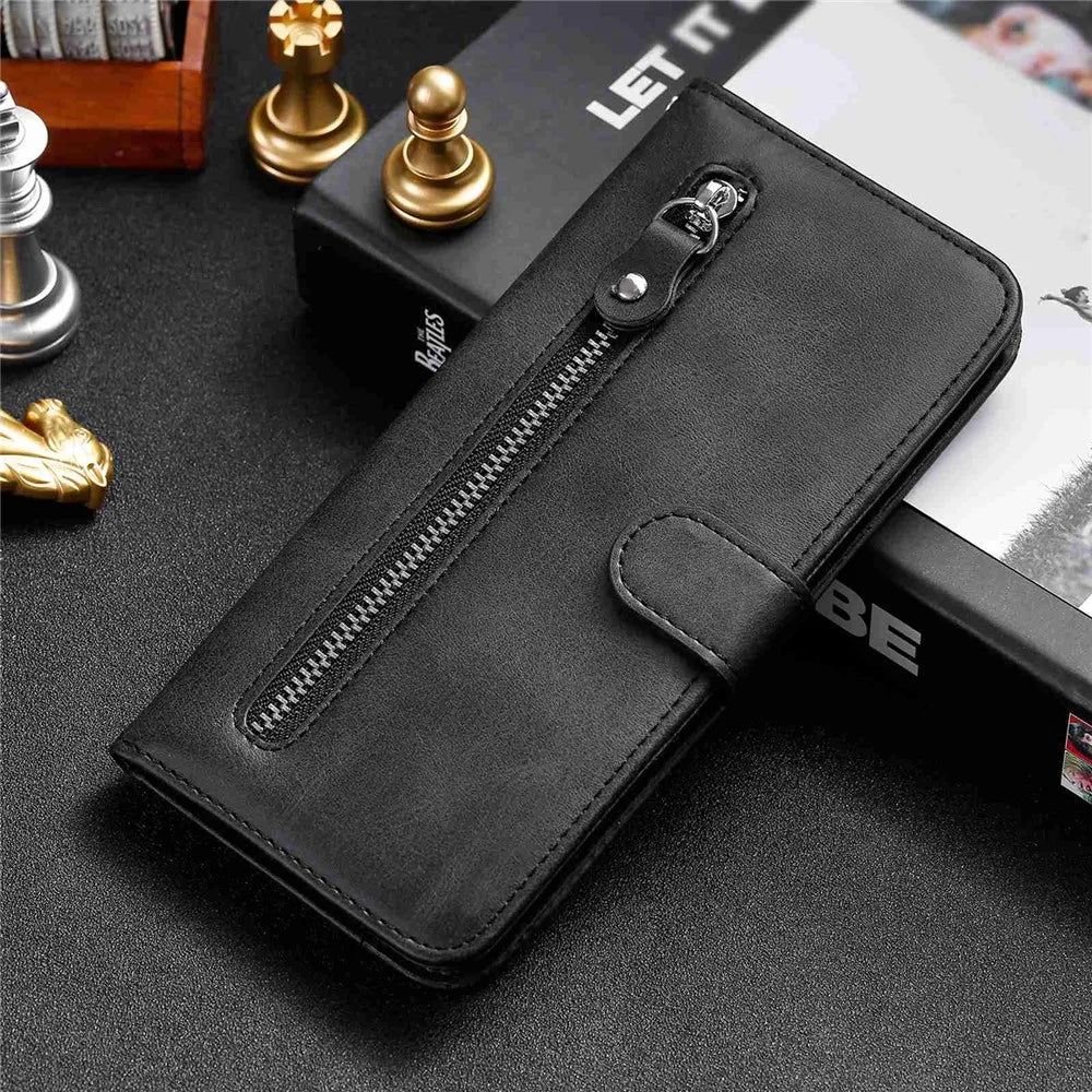 For Realme 9 Pro 5G / 9 5G / V25 Wallet Case PU Leather Magnetic Flip Zipper Stand Protective Phone Cover - Black - 7