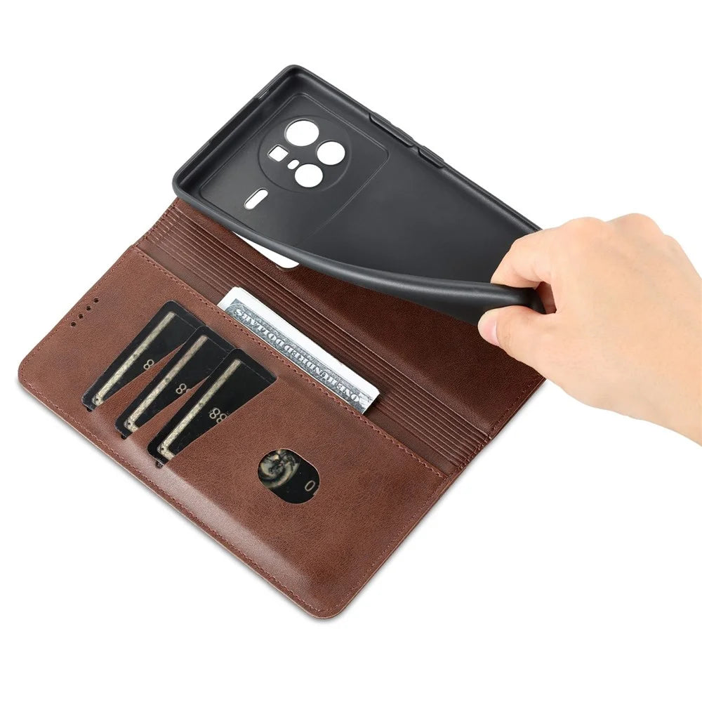 AZNS For vivo X80 PU Leather Magnetic Auto Closure Phone Case Full Protection Wallet Stand Flip Cover - Coffee - 7