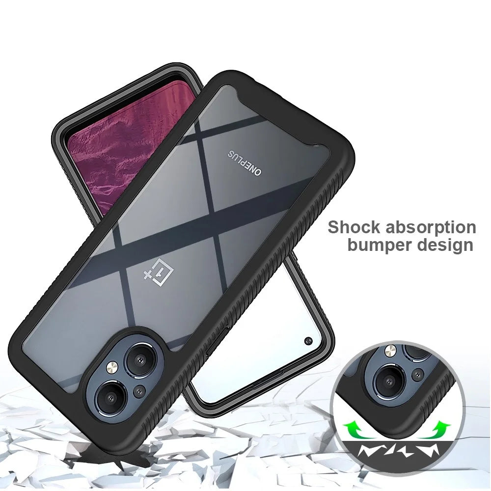 For OnePlus Nord N20 5G/Oppo Reno7 Z 5G/Reno7 Lite 5G/Reno8 Lite 5G Hard PC + Soft TPU Hybrid Case 3-in-1 Shockproof Phone Cover with PET Screen Protector - Black - 2