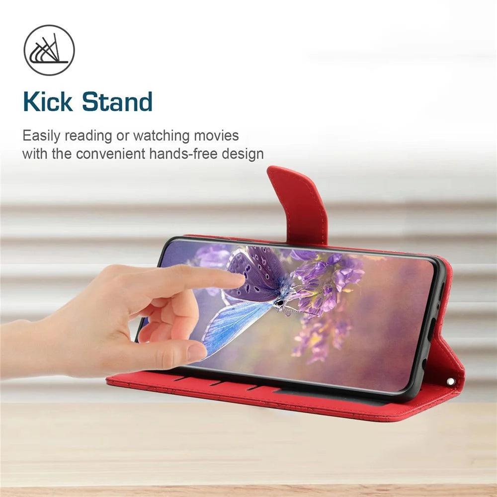 For vivo X80 Lite 5G / V25 5G HT03 Imprinted Butterfly Flowers Wallet Case Skin-touch PU Leather Magnetic Closure Flip Stand Cover with Strap - Red - 3