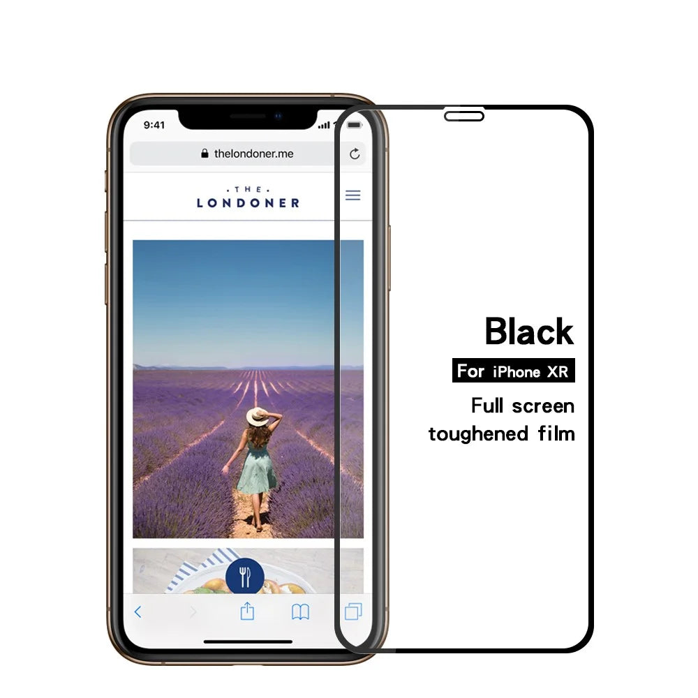 MOFI 9H Anti-burst 2.5D Arc Edge Full Size Tempered Glass Screen Protective Film for iPhone (2019) 6.1" / XR 6.1 inch - Black - 2