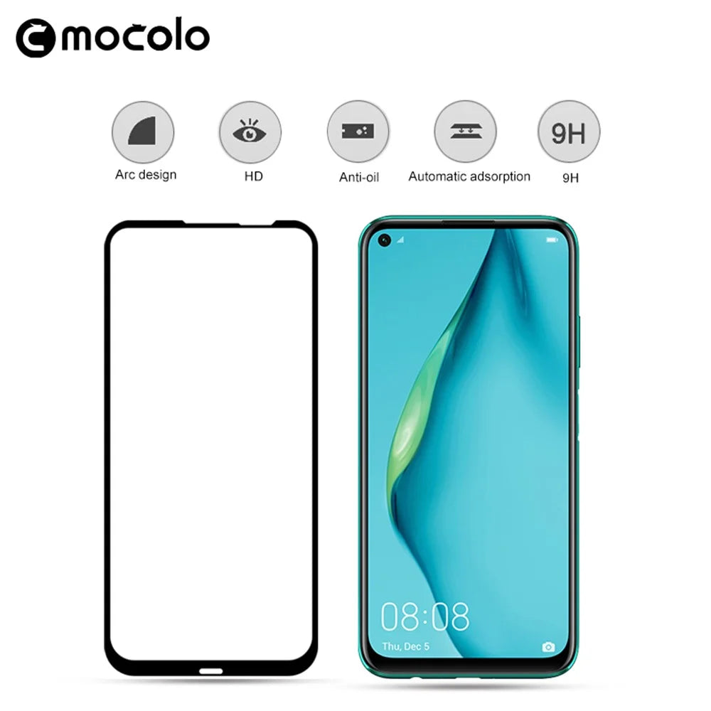 MOCOLO for Huawei P40 lite/Nova 7i/Nova 6 SE [Full Glue] Silk Printing Tempered Glass Full Screen Protector Film - Black - 3