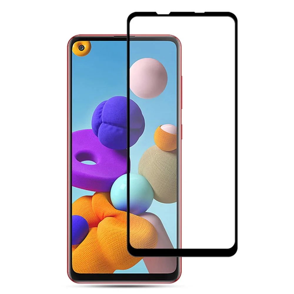 AMORUS Silk Printing Double Defense Tempered Glass Screen Protector for Samsung Galaxy A21s, Full Cover Full Glue Anti-explosion Bubble-Free Film - Black - 1