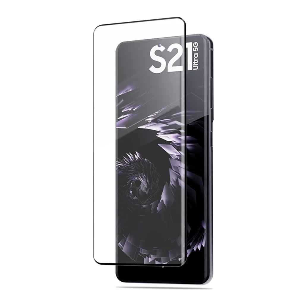 MOCOLO Anti-Fingerprint Full Size 3D Curved Tempered Glass Screen Protector [Side Glue] for Samsung Galaxy S21 Ultra 5G - Black - 6