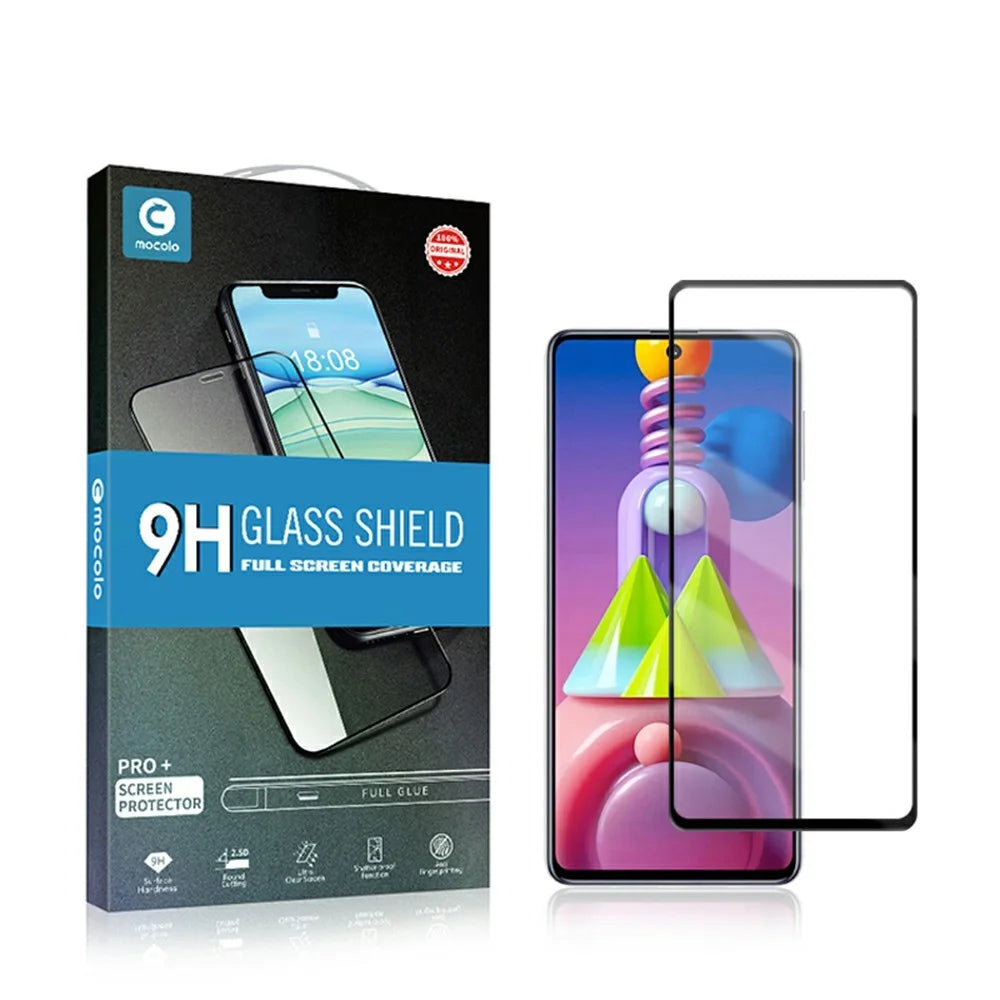 MOCOLO Silk Print HD 9H Hardness Full Glue Full Screen Coverage Tempered Glass Protector for Samsung Galaxy M51 - Black - 6