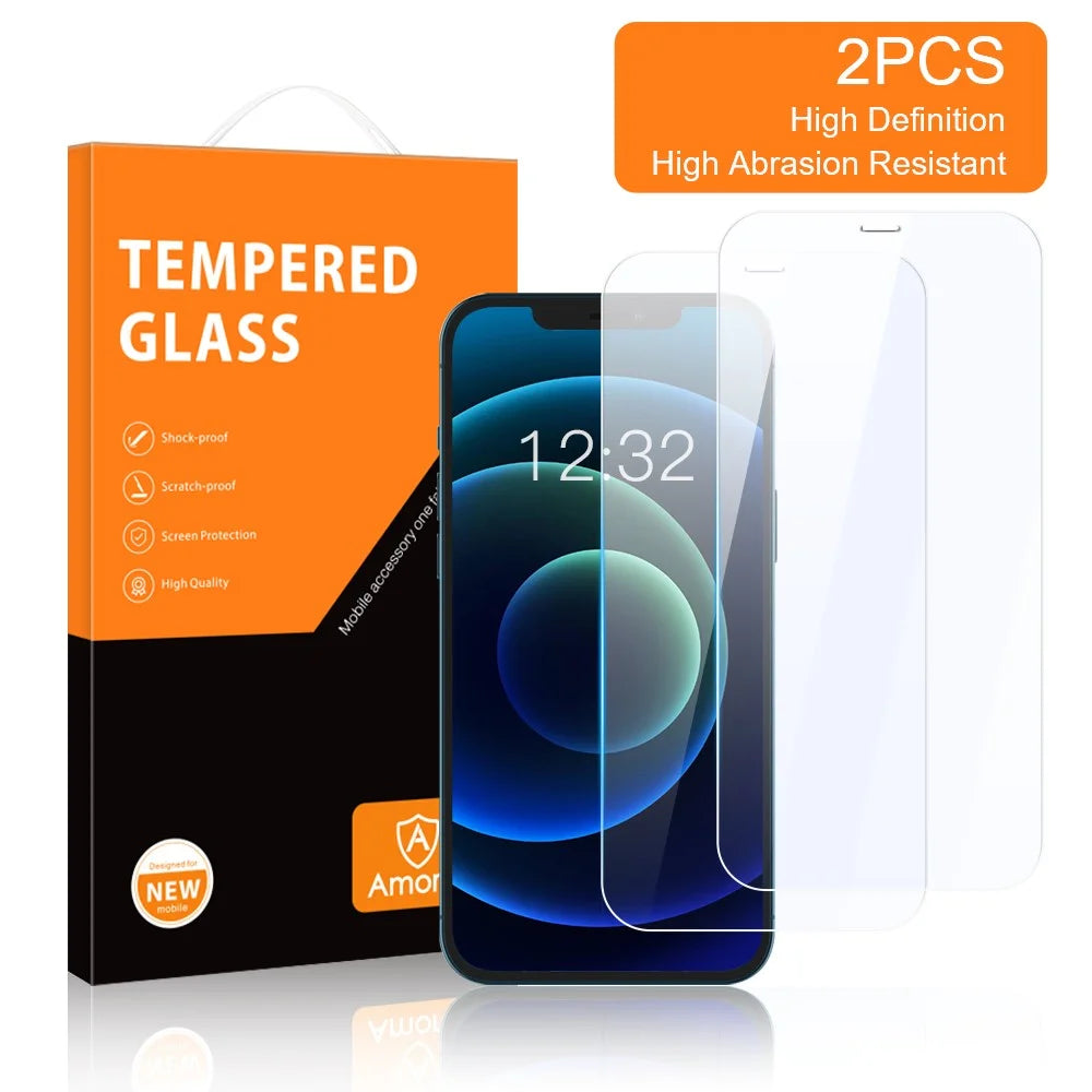 AMORUS 2Pcs/Set Full Glue HD Clarity Shatterproof Tempered Glass Screen Protector for iPhone 12/12 Pro 6.1 inch - 2
