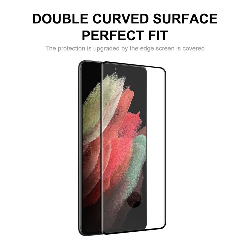 HAT PRINCE 2Pcs/Set Ultra HD Full Screen Full Glue 0.26mm 9H Hardness 3D Curved Edge Hot Bending Tempered Glass Protective Film for Samsung Galaxy S21 Ultra 5G (Support for Fingerprint Unlocking) - 2