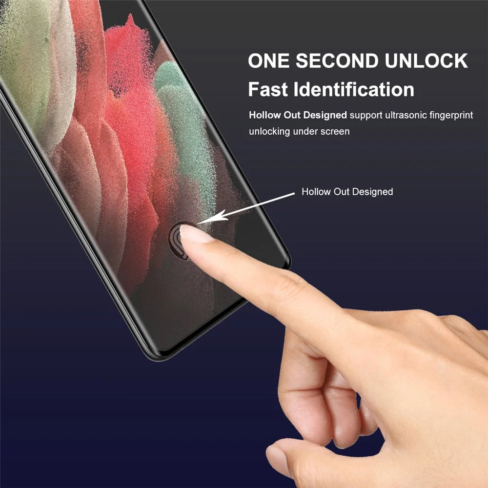 HAT PRINCE 2Pcs/Set Ultra HD Full Screen Full Glue 0.26mm 9H Hardness 3D Curved Edge Hot Bending Tempered Glass Protective Film for Samsung Galaxy S21 Ultra 5G (Support for Fingerprint Unlocking) - 3