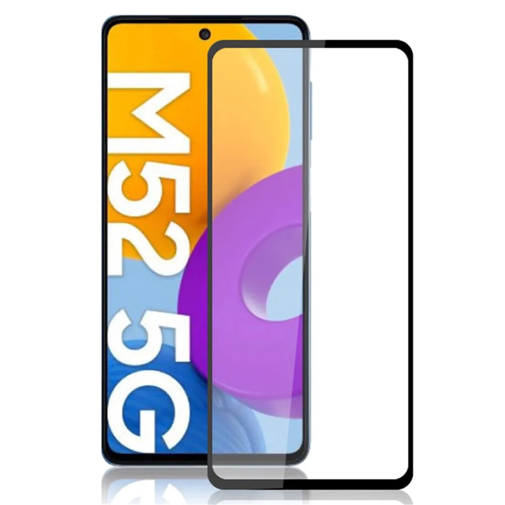 AMORUS Full Cover Full Glue 9H Hardness Secondary Hardening Silk Printing Tempered Glass Film for Samsung Galaxy M52 5G - Black - 1