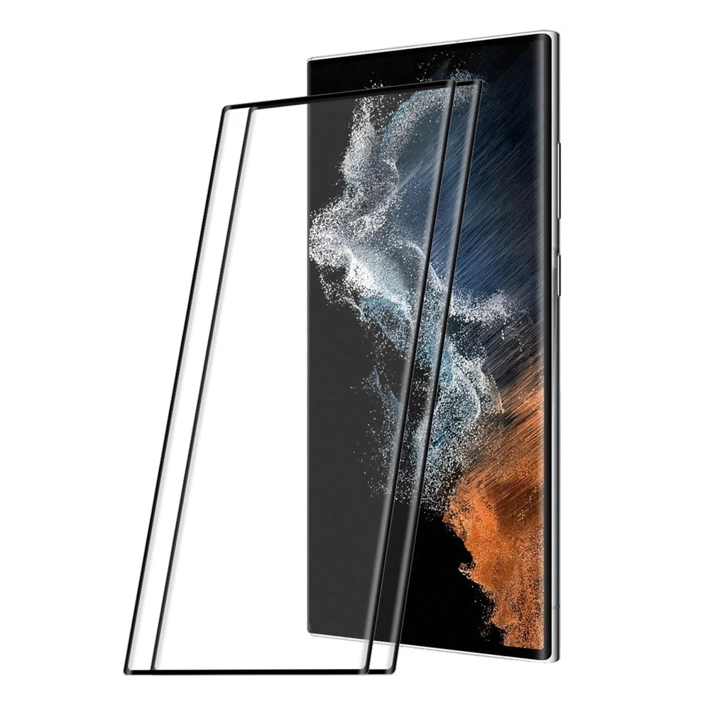 HAT PRINCE 2Pcs/Set 0.26mm 3D Curved Hot Bending Full Cover Full Glue Tempered Glass Screen Protector [Support Fingerprint Unlocking] for Samsung Galaxy S22 Ultra 5G - 1
