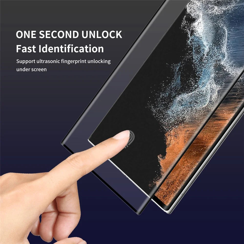 HAT PRINCE 2Pcs/Set 0.26mm 3D Curved Hot Bending Full Cover Full Glue Tempered Glass Screen Protector [Support Fingerprint Unlocking] for Samsung Galaxy S22 Ultra 5G - 3