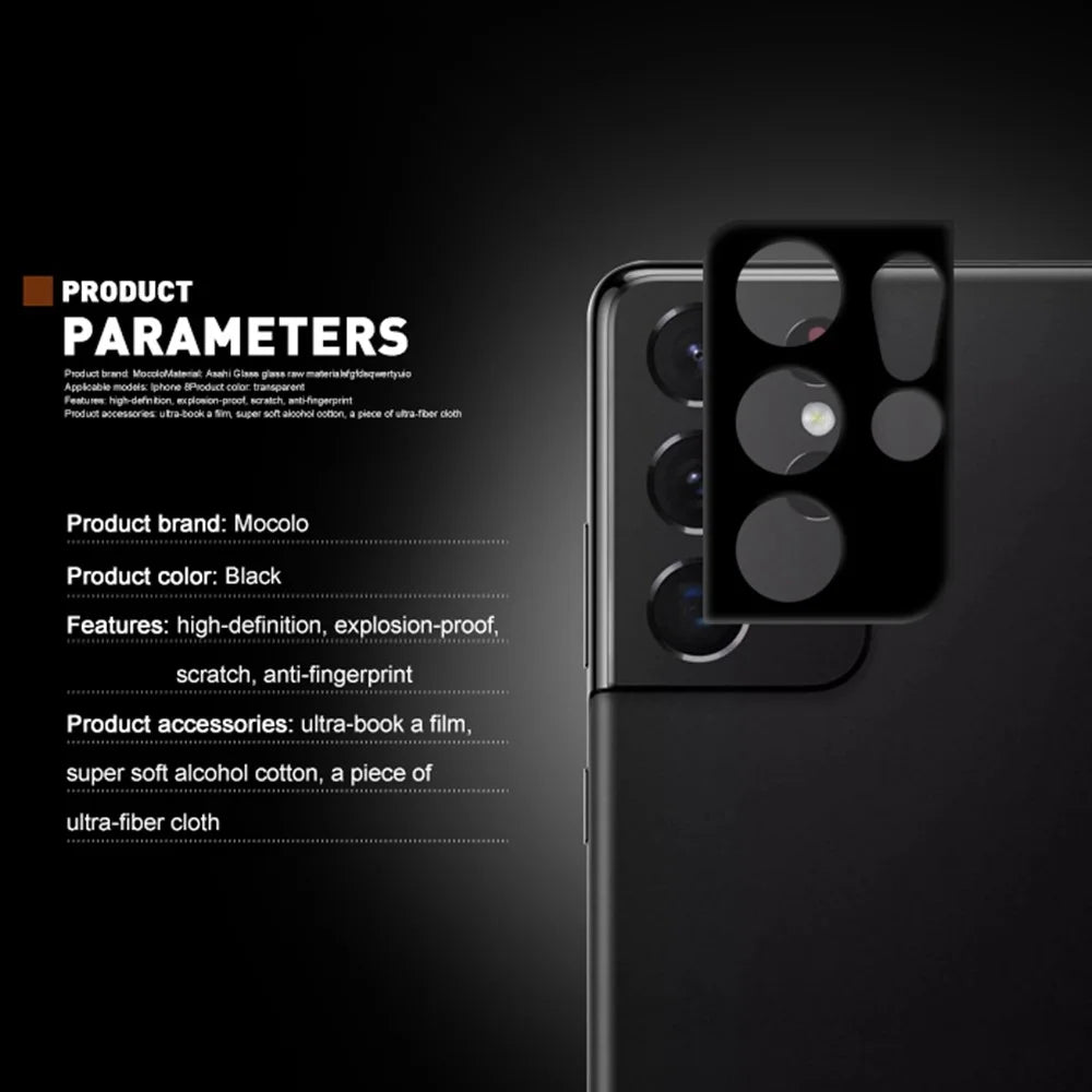 MOCOLO Camera Lens Screen Protector for Samsung Galaxy S21 Ultra 5G, Silk Printing Anti-oil Anti-scratch Full Glue Clear Tempered Glass 9H Protective Film - Black - 5