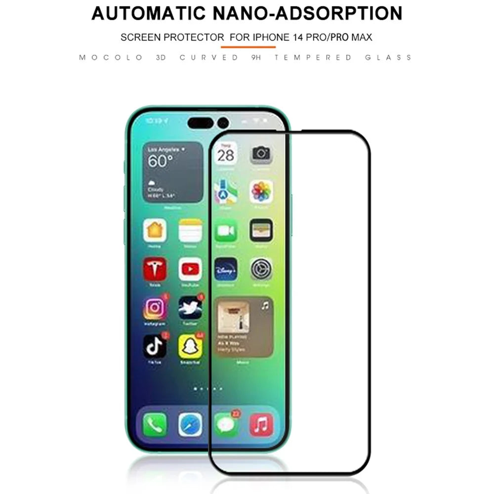 MOCOLO for iPhone 14 Pro 6.1 inch Anti-explosion Anti-wear 3D Curved Edges Screen Protector Full Covering HD Tempered Glass Film Full Glue - Black - 4