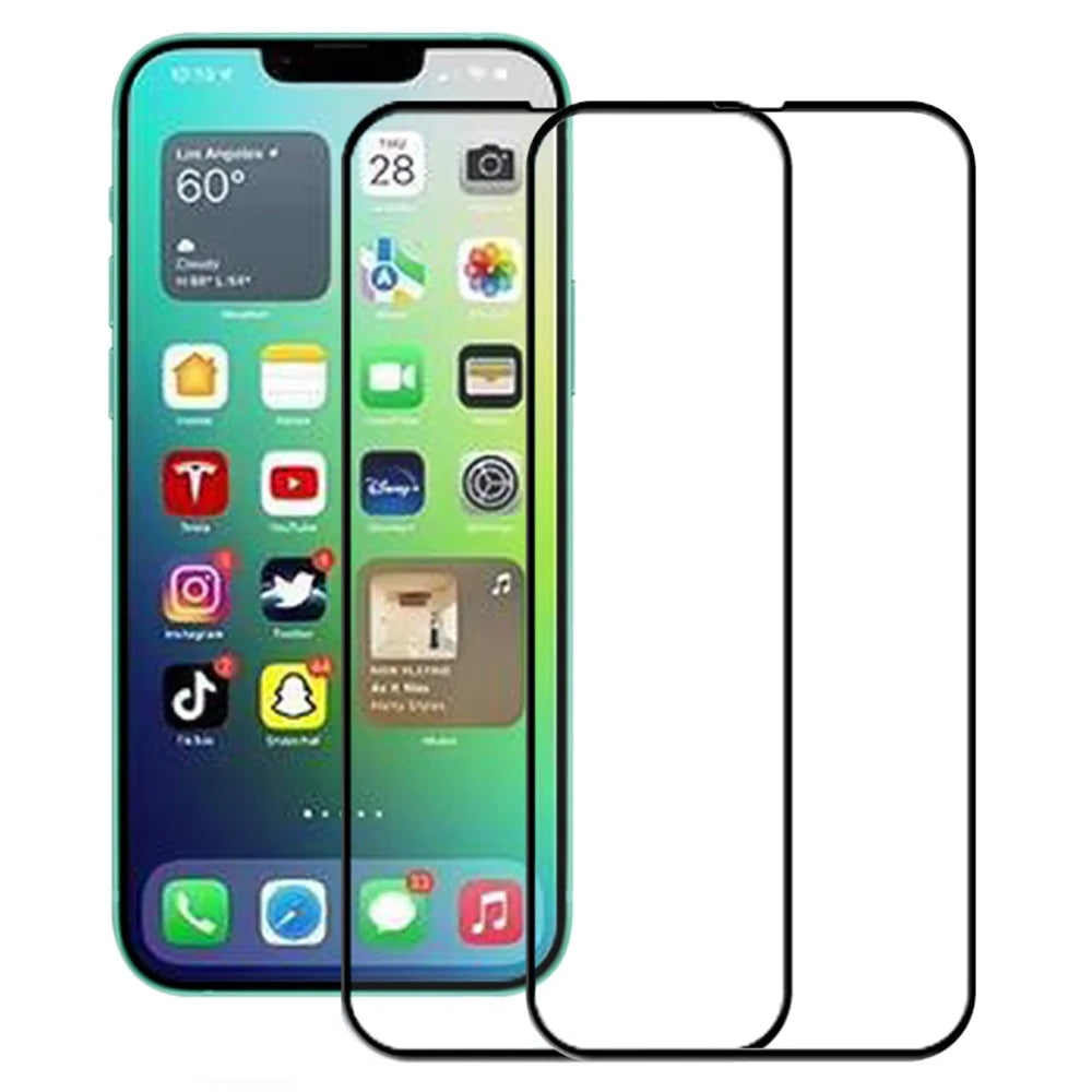 AMORUS 2Pcs/Pack for iPhone 14 6.1 inch Tempered Glass Full Screen Protector, Secondary Strengthening Silk Printing Full Glue Film - Black - 1