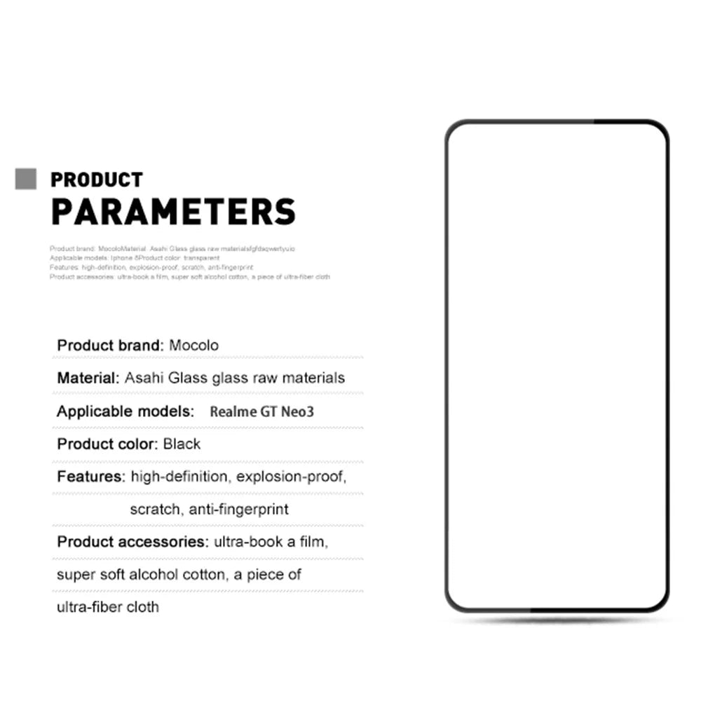 MOCOLO Silk Printing Tempered Glass Film for Realme GT Neo3, Secondary Strengthening Full Cover Full Glue Screen Protector - Black - 4