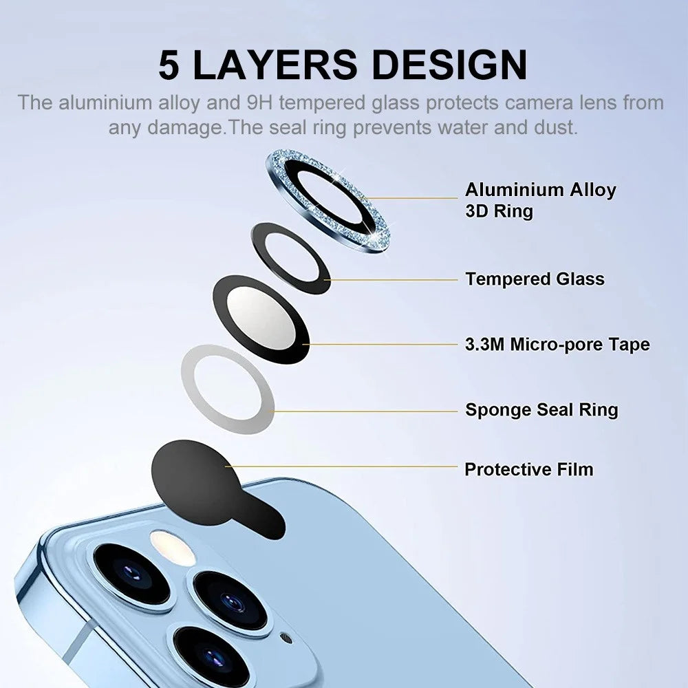 ENKAY HAT PRINCE For iPhone 13 Pro 6.1 inch / 13 Pro Max 6.7 inch 1 Set Camera Lens Film Glitter Decor Lens Protector - Baby Blue - 3