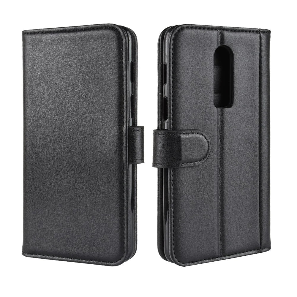 Genuine Leather Wallet Stand Mobile Phone Cover for OnePlus 6 - Black - 2